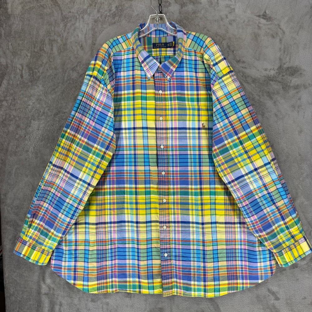Polo Ralph Lauren Button-Down Mens 5XB Madras Plaid Multi-Color Big & Tall EUC